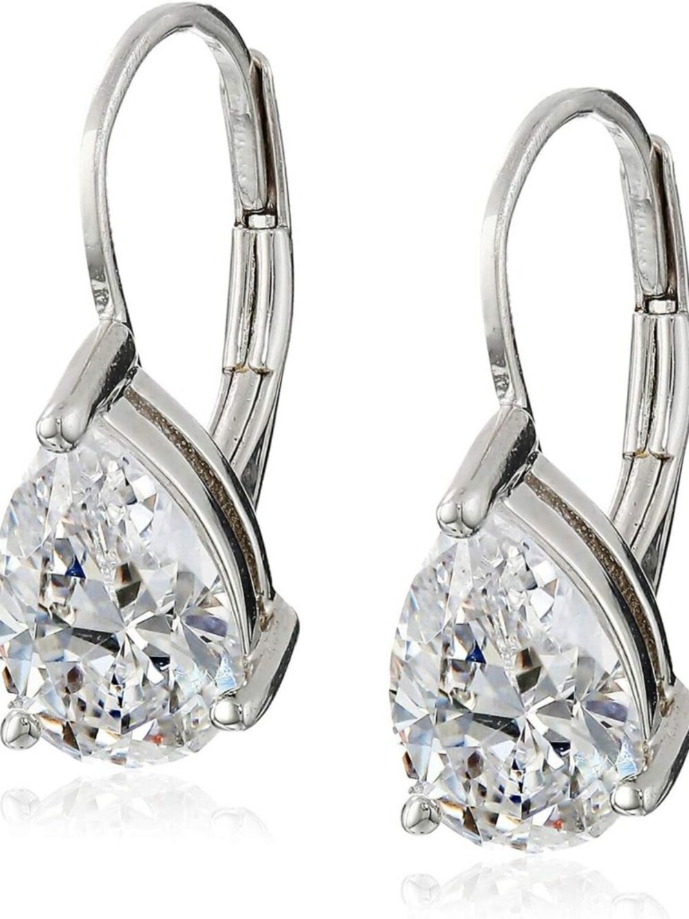 Elegant Pear Cut Cubic Zirconia Leverback Earrings in Silver or Gold Plated